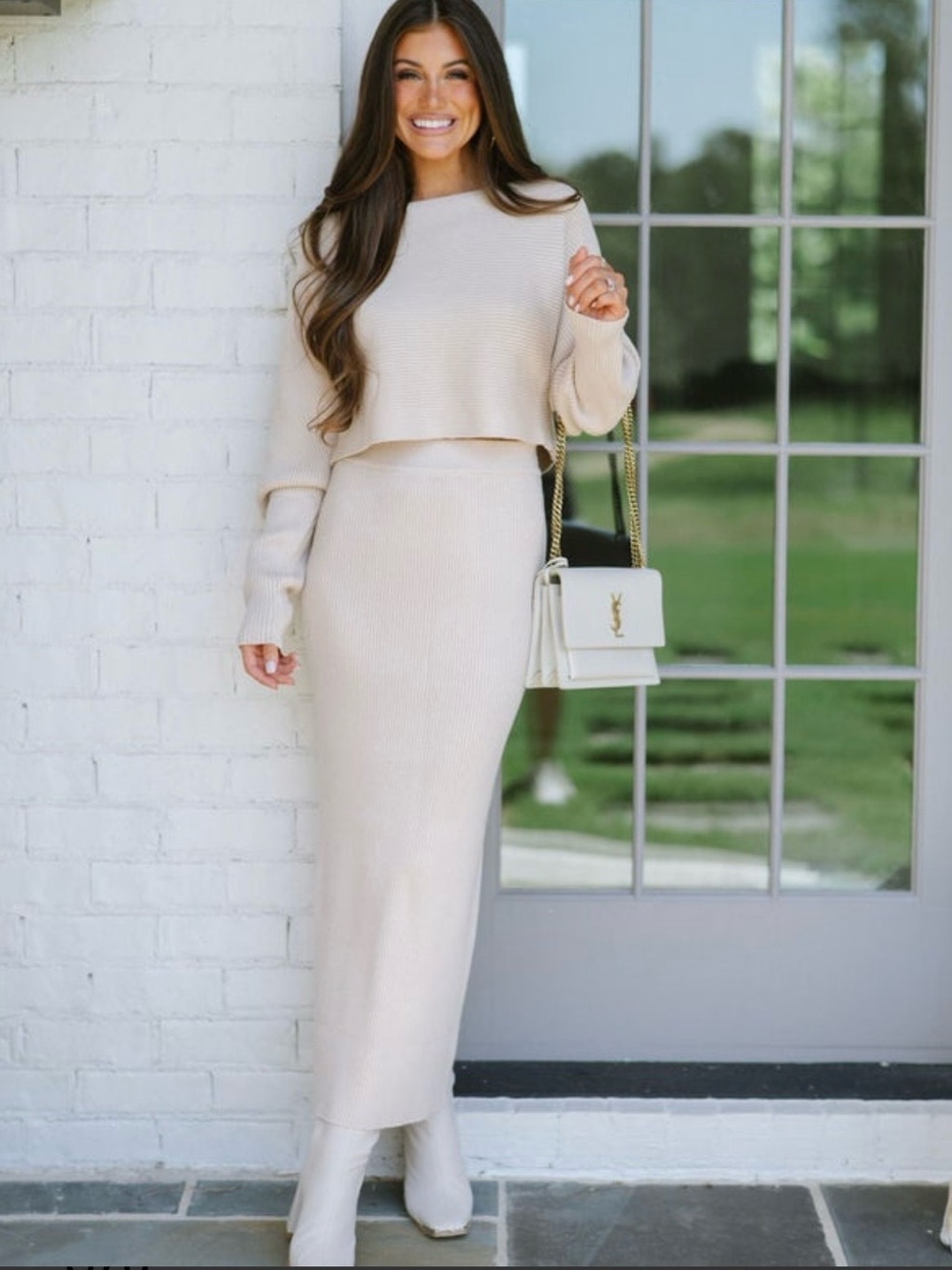 Elegant Cream Maxi Knit Skirt - Ribbed Long Women's Skirt - Picture 1 of 3
